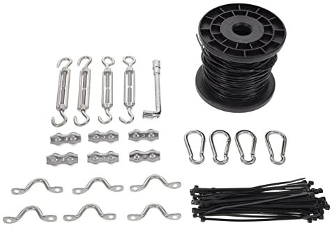 Amosfun Edelstahl Lichterketten Aufhängeset Verstellbarer Seilspanner aus Pvc Rost und Wasserbeständig für Außenbeleuchtung