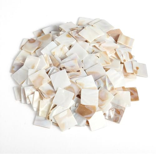 BIMUYI 350Pcs Mother of Pearl Mosaic Tiles, Shell Mosaic Pieces, Square Decorative Mosaic Supplies