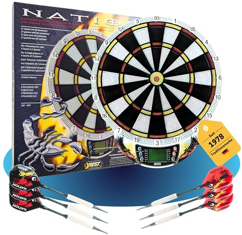 Best Sporting Elektronische Dartscheibe Nation, Windsor oder Bristol – 21 Spiele mit 65 Varianten, kabellos – Inkl. 6 Pfeile & 8 Ersatzspitzen – Für bis zu 8 Spieler