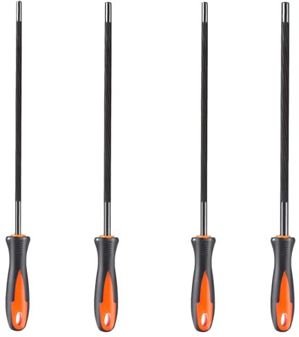 Lime Tronconneuse,4 Pièces Lime Chaine Tronconneuse Affutage Chaine de Tronconneuse avec Poignée Lime à Râpe en Métal pour Meulage à la Tronçonneuse 4 Tailles 3,2 mm/4,0 mm/4,8 mm/5,5 mm