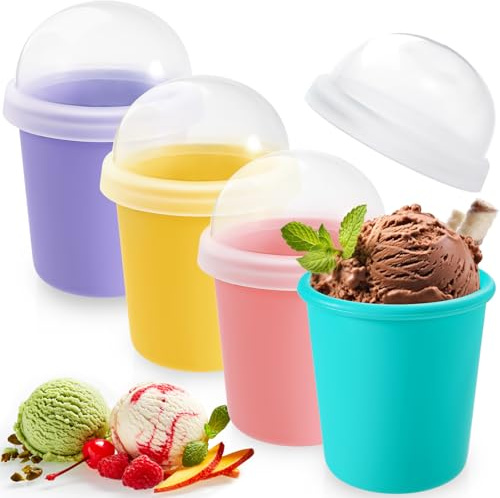 Webake Recipientes de silicona para helado con tapas, vasos de helado caseros reutilizables de 6 onzas, a prueba de fugas, sin BPA, juego de 4