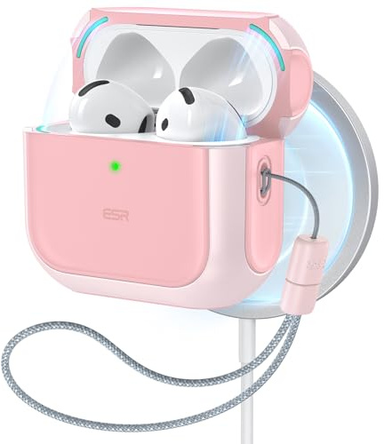 ESR Hülle für AirPods 4, Kabelloses Laden, Magnetischer Deckel, Rosa | Schutzhülle mit Handschlaufe, kompatibel mit AirPods 4 Gen. (2024) USB-C, Schutzhülle, Orbit Hybrid Serie