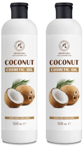 Set Coconut cosmetic oil - Kokosöl Set 2x500ml - Cocos Nucifera - Kokosnussöl - Körperöl - Pflege für Gesicht - Haare - Körperpflege - Exotisches Kokosnuss Aroma - Kosmetisches Öl - Coconut Oil