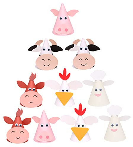 ORFOFE 10 Stück Geburtstagshüte in Kegelform Für Jungen Und Mädchen Partyhüte Mit Tiermotiv Papierhüte Gastgeschenke Für Jungen Und Mädchen