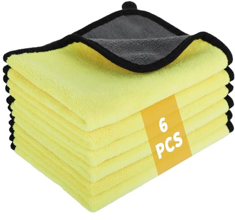 KITDAHOM Lot de 6 Chiffons en Microfibre pour Voiture - 600 GSM - Chiffon en Microfibre - Chiffons de séchage Ultra Doux - Convient pour Entretien et séchage - 30 x 40 cm (Jaune)