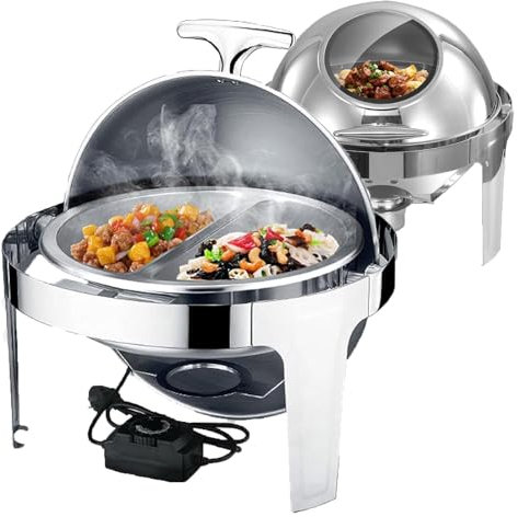 Stainless Steel Electric Heating Buffet Stove for Household/Commercial Use with 180° Opening and Closing Flip Cover - 6L Small Chafing Dish