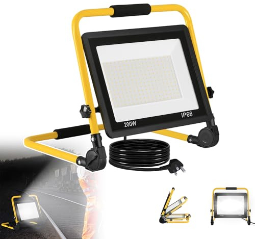 SAILUN LED Work Light 100W, 8000LM Job Site Light, Plug in Folding FloodLight IP66 Mains Powered Flood Lights, Portable Work Lights Super Bright for Workshop Garage Construction, Cold White