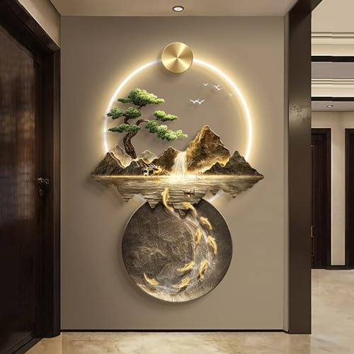 Paesaggio di Albero-Acqua di Montagna, Arte Murale, Sculture Murali Spettacolari, Dipinti con Luce, per Ingresso, Corridoio, Soggiorno, Sala da Pranzo, Camera da Letto