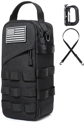 12-Inch Heavy Duty Small Tool Bag with D-Ring Clip,US Flag Patch & Shoulder Strap - Tactical Molle Zipper Tool Pouch with Handle,EDC Storage Tool Bag for Men,Multi-Purpose Utility Work Organizer Bag