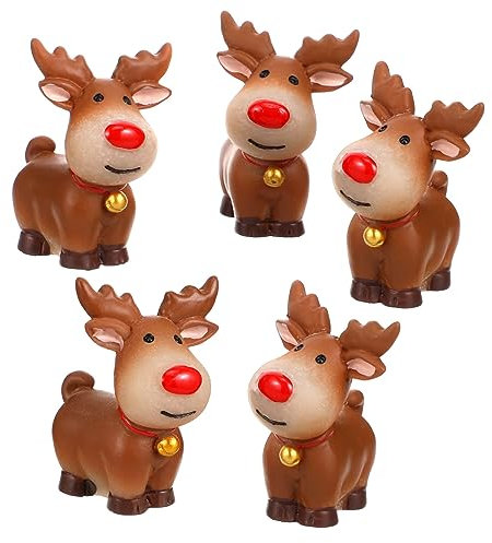 LIFKICH 5 Stück Mini-elch-ornamente Aus Kunstharz Weihnachtsfiguren Schreibtischdekoration Elch-schmuck Für Tischdeko