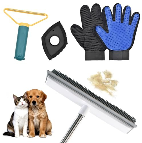 Carpet Rake Kit for Pet Hair Removal Tool, Reusable Pet Hair Remover Broom with Long Handle, Dog & Cat Carpet Scraper, Pet Hair Remover for Rugs, Mats, Couch, Curtains