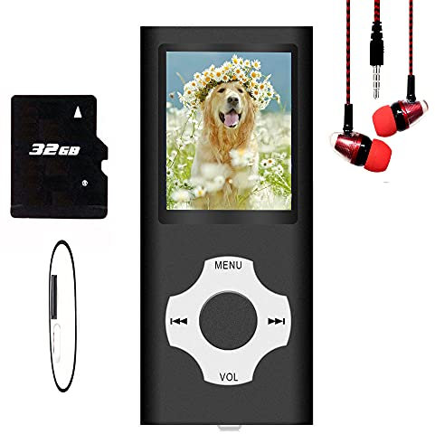 Hotechs MP3-Player/MP4-Player, MP3-Player mit 32 GB Speicherkarte, schlankes Design, digitales LCD-Display, 4,6 cm (1,8 Zoll) Display, FM-Radio