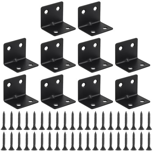 SMLOPLOM Angle Brackets(31x31x38mm), 10 Piece L Shaped Bracket with Screws, for Wood Furniture and Shelves, Indoor/Outdoor Use, Black
