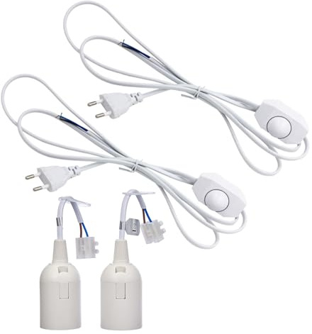Leloco 2 Stück E27 Lampensockel Fassung,Fassung E27 mit Kabel und Einstellbarer Schalter,E27 Lampensockel mit 1,8M Netzkabel und EU Stecker,Lampenfassung Kabel,Lampenfassung mit Schalter