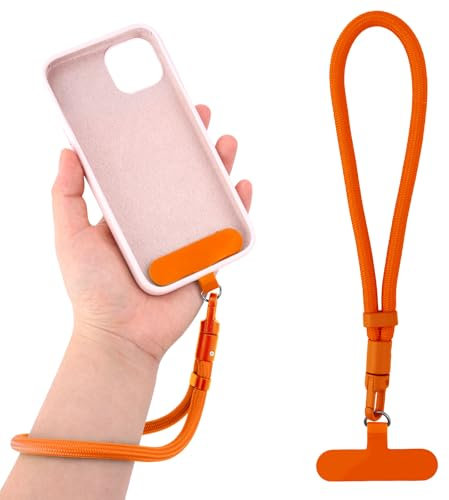BOXOB Dragonne Universelle Réglable pour Téléphone, avec Languette d'Attache Compatible avec la Plupart Des Téléphones et Étuis Anti-Chute, Mains Libres (Orange)