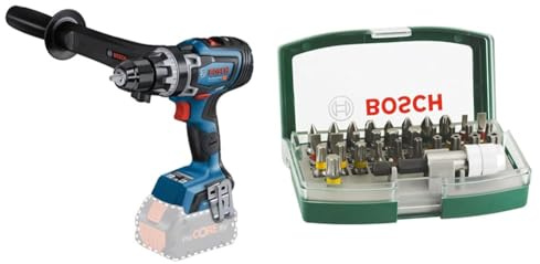 Bosch Professional 18V System BITURBO Cordless Drill Driver GSR 18V-150 C (Maximum Torque of 150 Nm, incl. Aux. Handle, Without Battery/Charger) + 32pc. Screwdriver Bit Set