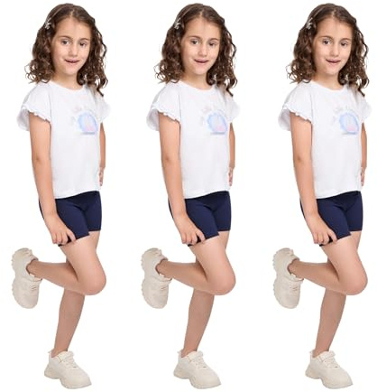 hi!mom Shorts de Ciclismo para Niñas de Algodón Transpirables Cómodos Elásticos Deportivos Suaves para Gimnasia Escolar Pack de 3 Marina 2 años