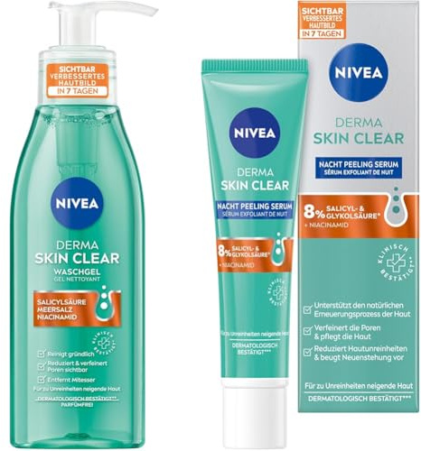NIVEA Derma Skin Clear Waschgel (150 ml) + NIVEA Derma Skin Clear Nacht Peeling Serum (40 ml)
