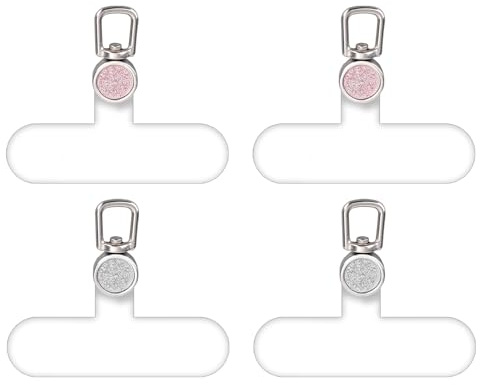 lasuroa 4pcs Phone Tether Tabs, 360° Rotatable Mobile Phone Lanyard Patch with Metal Ring Cell Phones Strap Tabs for Most Full Coverage Cases (Pink, Silver)