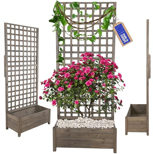 MODO24 Blumenkasten mit Rankgitter Pflanzkübel 190x80x40 cm, Grau | FSC-Zertifizierte Blumenkästen & Pflanzkübel mit Rankhilfe, Dekorativer Pflanzkasten & Rankgitter Garten, Terrasse & Balkon