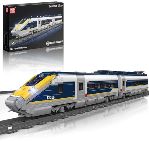 Mould King Europäischer Hochgeschwindigkeitszug und Eisenbahn Bausatz, 12016 Fernbedienung und App Steuerung mit Gleisen, MOC Zug Blöcke Set für Jungen Mädchen ab 14 und Erwachsene (1948 Teile)