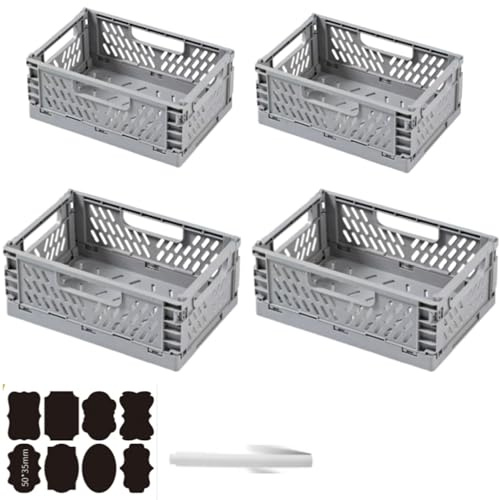 CNKHDZ 4 Stück Klappbox Klappkiste Grau 2 pack 30×20×12 cm+2 pack 20×14×9 cm Klappboxen Faltbar Stabil Klappkorb Faltbar Klappkorb Aufbewahrungsbox Boxen Aufbewahrung für Küche,Arbeitszimmer,Büro