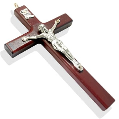 UIHRLM Wooden Cross, 4.9 Inch Jesus Cross with Hanging Hole Design, Crucifix Wall Hanging Religious Worship Symbol Catholic Ornament Accessories for Church, Living Room, Home Decoration
