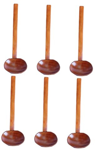 Cabilock 6piezas Cuchara de Madera para Ramen Cuchara de Madera de Mango para Cocinar y Servir Fideos Calientes Ollas Profundas Incluye de Utensilios de Cocina