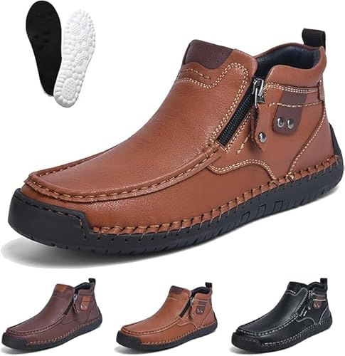 Generisch Fußwohl Orthopädische Premium-Stiefel Herren wasserdichte Leder Stiefeletten OrthopäDische Schuhe Slip Walking Boots für Wandern Camping