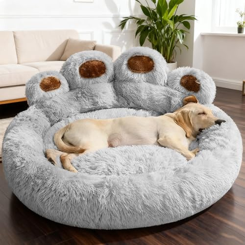 PETCUTE Letto per Gatti e Cani,Cuccia Cane Interno, Divano per Cani Lavabile,Simpatico Orso a Forma di Zampa,Morbida Lettino per Animali Domestici con Fondo Antiscivolo,Grigio,XL