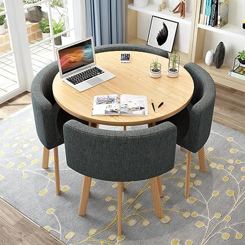 Round Dining Table Set with 4 Chairs - Stylish Kitchen & Dining Room Furniture for Lounge Living Room - Compact 31.5 Design for Small Spaces