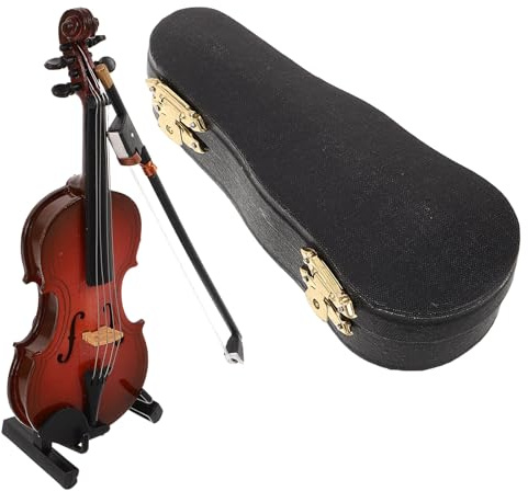 Yardwe Mini Violino in Legno Strumento Musicale Decorativo Custodia e Archetto Statuetta Ornamentale in Miniatura per Ufficio Casa e Feste