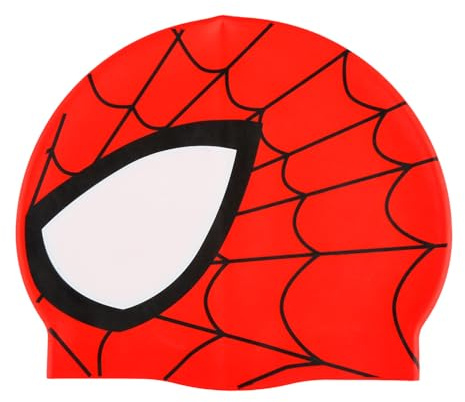 Hopzab Waterproof Silicone Swimming Cap, Unisex Spider Pattern Swim Hat for Long/Short Hair, Comfortable Fit (Red)