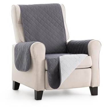 fundabel® - Funda Cubre Sillón Due Acolchada Reversible, 1 Plaza (55 cm), Color Gris/Gris Claro, Protector de Sillón Relax y Orejero, Tacto Suave y Resistente, Ideal para Mascotas, Fabricada en España