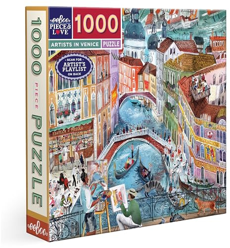 Eeboo - Pussel 1 000 bitar konstnärer i Venedig - vuxenpussel 1 000 bitar i kartong - Pusselmått 58,4 cm x 58,4 cm