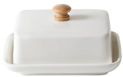 Beurrier en céramique avec couvercle, boîte de rangement rectangulaire réutilisable for fromage, élégante for cuisine et restaurant pour Cuisine(White)