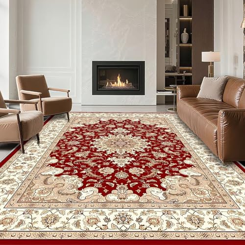 RUGMRZ Tappeto Lavabile in Lavatrice Peloso 200x300cm,Tappeti Grandi Rosso,Stile Persiano per Stanza Da Letto,Casa,Parquet