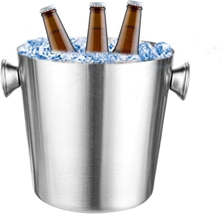 Stainless Ice Bucket - Metal Wine Cooler, Insulated Beverage Container with Handle, Large Capacity Drink Chiller Tub, Outdoor Bar Party Storage, Champagne Beer Wine Cooler for Entertaining