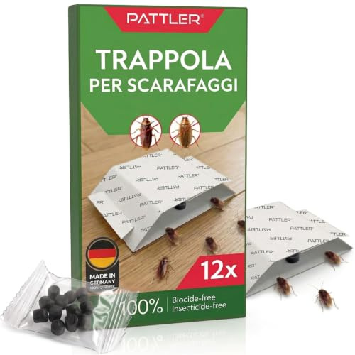 Pattler Trappole Scarafaggi da Interno – 12 Pezzi. Trappole per Blatte Senza Veleno con Colla ad Alta Tenuta per Eliminare gli Scarafaggi in Casa in Modo Sicuro e non Invasivo.