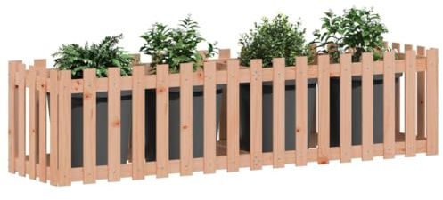 Nqyjm Macetero para flores, jardinera, diseño de valla de listones, 200 x 50 x 50 cm, madera maciza de abeto Douglas, bancal alto para verduras, flores, jardinera para jardín, balcón