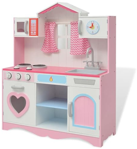 vidaXL Kinderküche Spielküche Spielzeugküche 82 x 30 x 100 cm Holz Rosa und Weiß