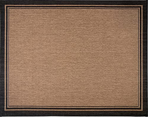 Gertmenian Indoor Outdoor Classic Flatweave Area Rug, Stain & UV Resistant Carpet, Deck, Patio, Poolside & Mudroom, 5x7 Ft Standard, Simple Border, Black Tan, 21490