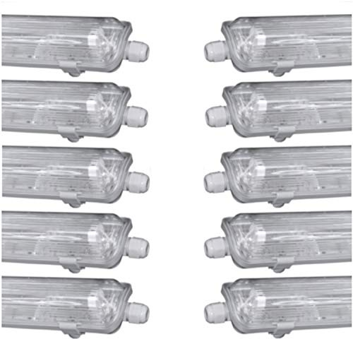 pureled SET 10x LED Feuchtraumleuchte Wannenleuchte Keller Werkstatt 10x T8 LED 60cm 9W 6000K G13 Bürolampe (10x kaltweiß)
