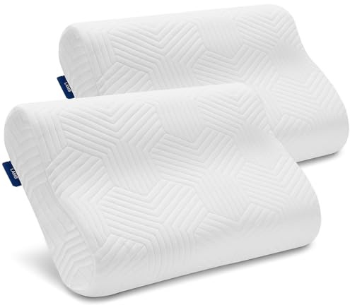 LAMB Almohada Viscoelastica, Almohada Cervical Antiacaros, Almohada Ortopedica Diseño Ergonómico Terapéutico Reduce Dolores Cervicales, Funda de Extraíble y Lavable， Juego de 2 Piezas