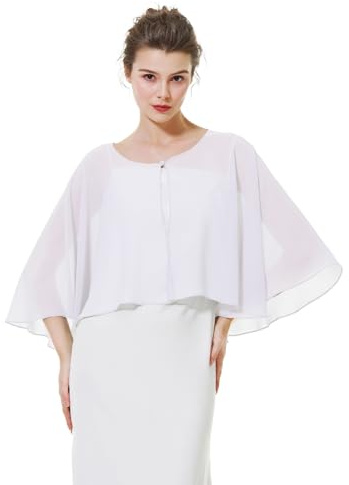 BEAUTELICATE Coprispalle Stola Chiffon stola Elegante Donna Chiffon Scialle Smanicata Bolero Cape Cardigan per Cerimonia Festive Matrimonio Sposa Abito Estivo (Bianco, Taglia unica)
