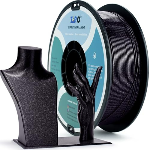 ZIRO PLA Glitter Filament 1.75mm, Glitzer 3D Drucker Filament PLA 1KG | Gute Haftung Diamant PLA, Maßgenauigkeit +/-0.03mm, Diamant Schwarz