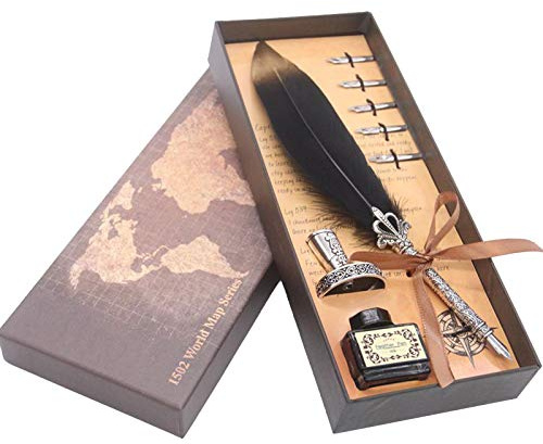 Kalligraphie Stift Set, Leicht und Bequem Verschleißfest Retro Feder Feder Kalligraphie, Handgemachte Dip Pen mit 5 Metallfedern für Schreibwaren Geschenk