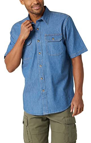 Wrangler Authentics Camicia Classica in Tessuto a Manica Corta Button-Down, Lavaggio Medio, XL Uomo