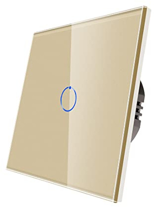 CNBINGO Touch Lichtschalter unterputz - Wandschalter einfach in Gold - Haptische Oberfläche - Berührungsschalter mit Glas Panel und Status-LED - 500W/Fach