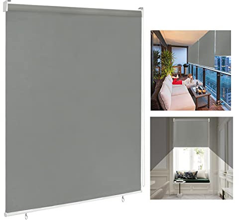 LARS360 Außenrollo Balkon Außenrollo Senkrechtmarkise Rollo Beschattung Balkonrollo Sichtschutzrollo Außensonnenschutz Sonnenschutz UV-Schutz (140 x 140 cm, Grau)